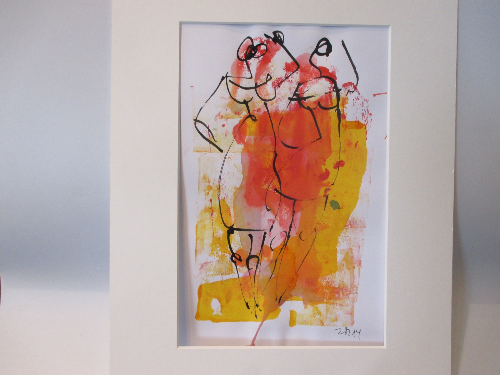 Tänzerinnen rot Original Zeichnung auf Künstlerpapier - 32x24cm in PP 30x40 mit Bambusfeder -