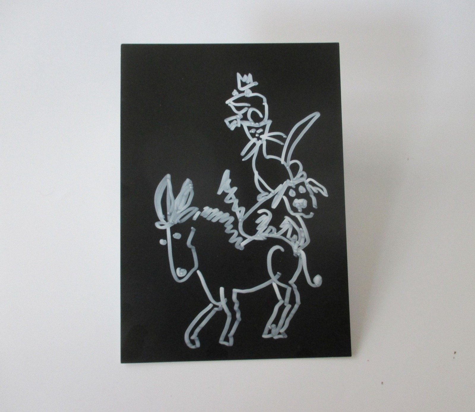 Turm der Tiere - Original Zeichnung auf dickem Karton black/White Acryl 21x15 cm 2