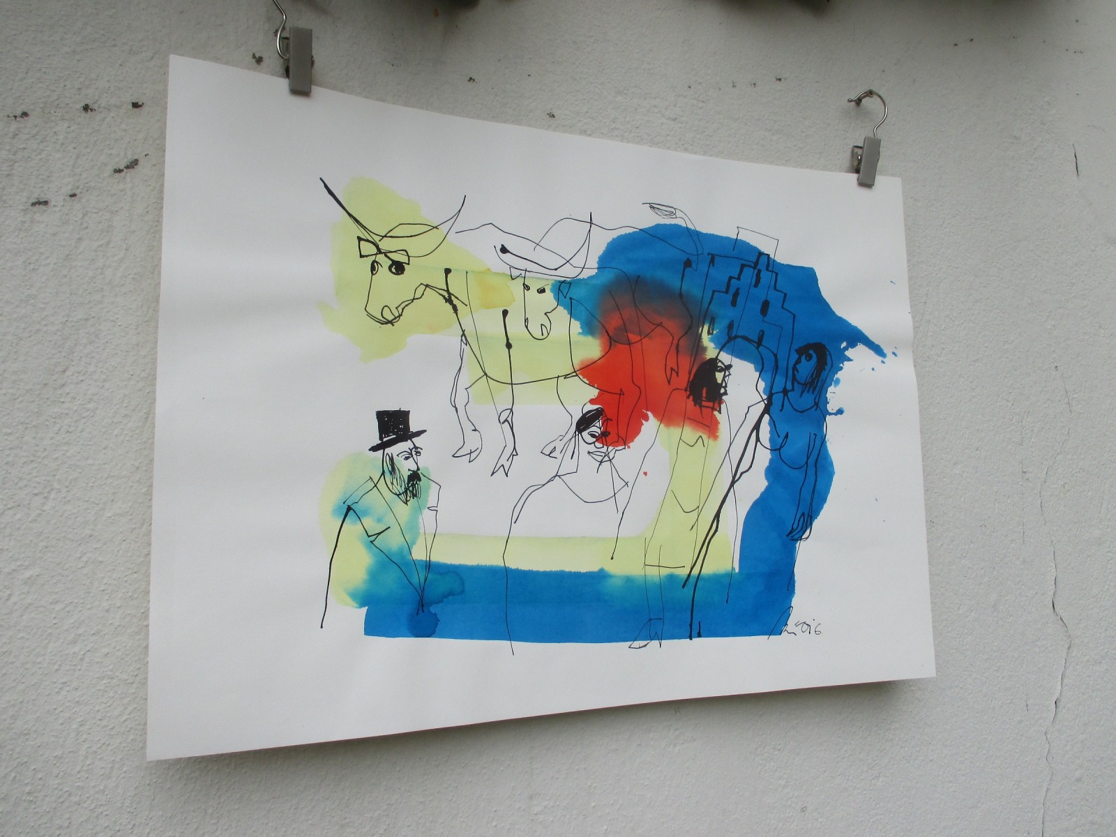 Stiere Original-Zeichnung auf 50x70 cm auf Künstlerpapier Acryltusche 3