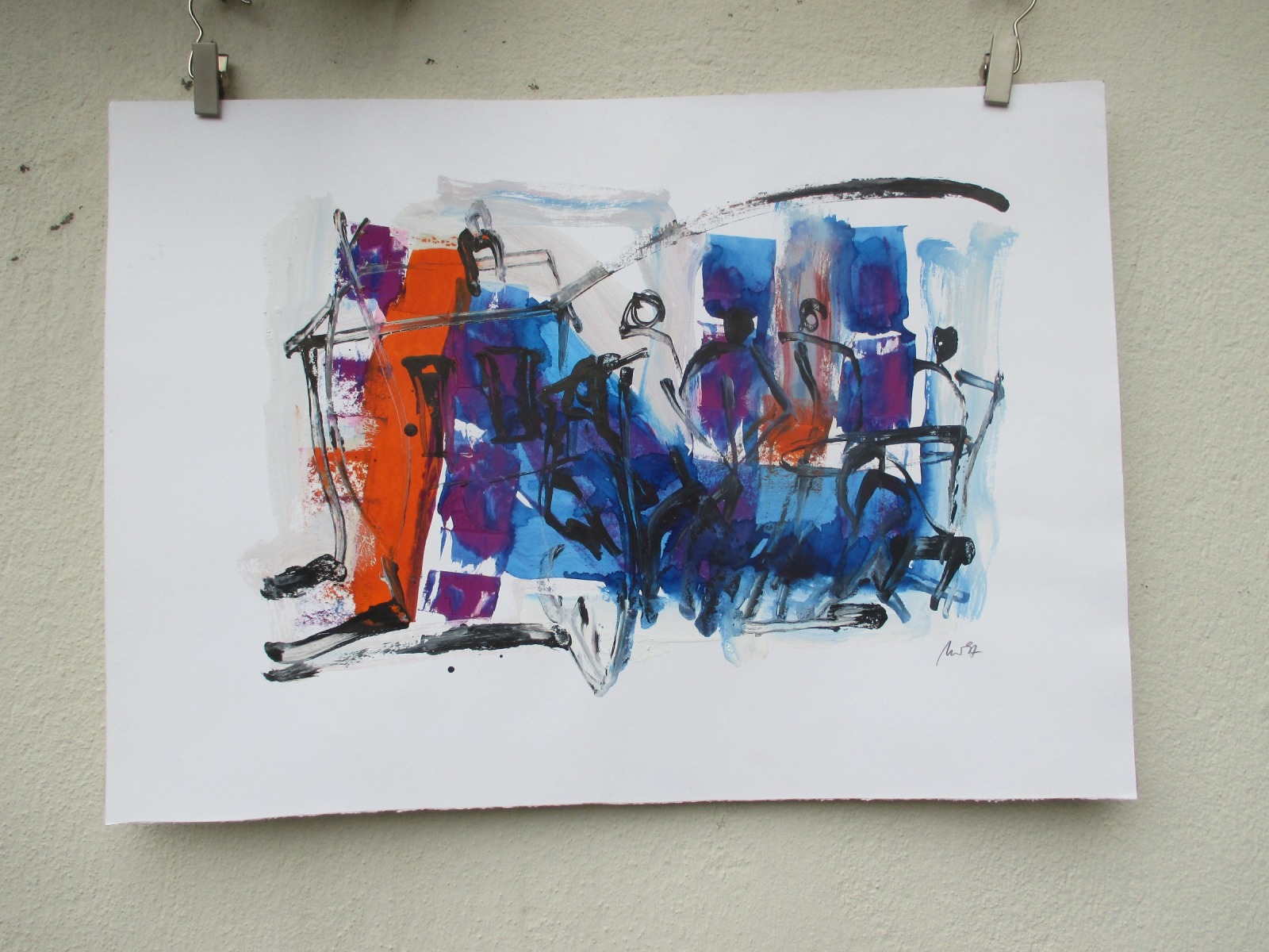 Menschen in der Stadt Original-Zeichnung 70x50 cm auf Künstlerpapier Acryltusche 2