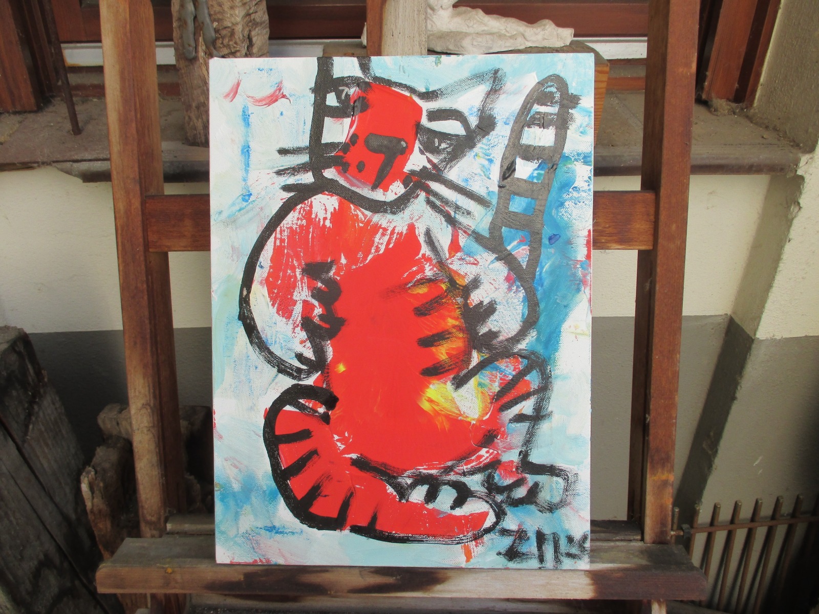 rote Katze in Original-Malerei auf 30x40 cm Leinwand, Öl und Acryl 2