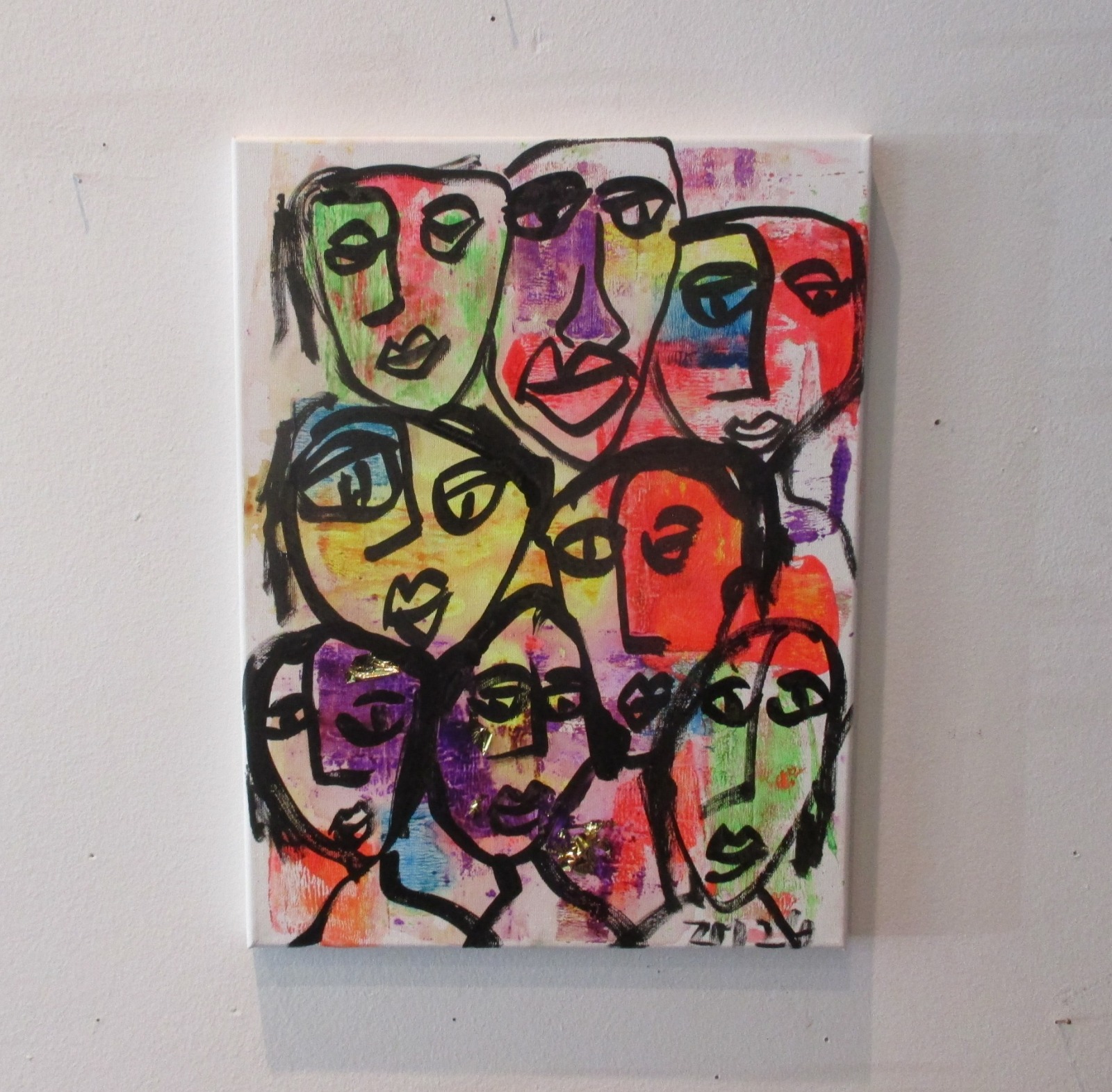 Neon Faces, Leinwand / Zeichnung 40x30 cm auf Leinwand original 2