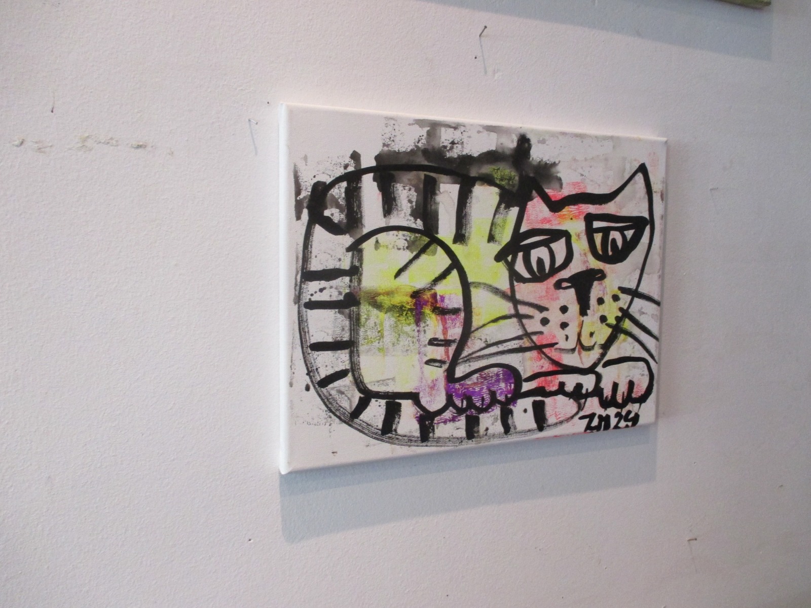 Neon Katze Original-Malerei auf 30x40 cm Leinwand, Öl und Acryl 2