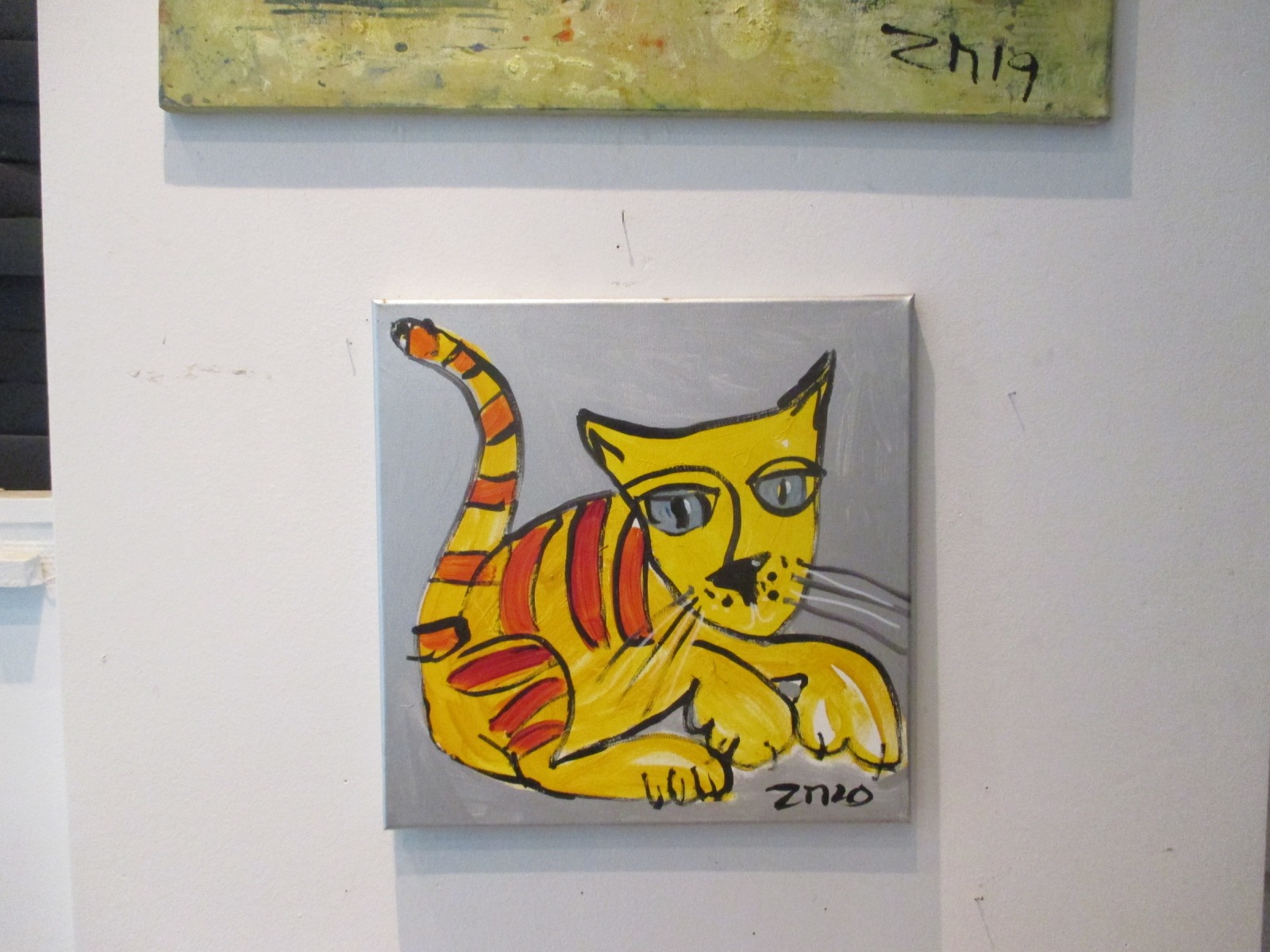 expressive Katze Acryl Malerei Leinwand silber 40x40 cm 5
