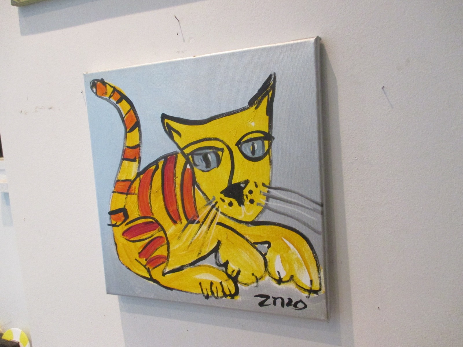 expressive Katze Acryl Malerei Leinwand silber 40x40 cm 7