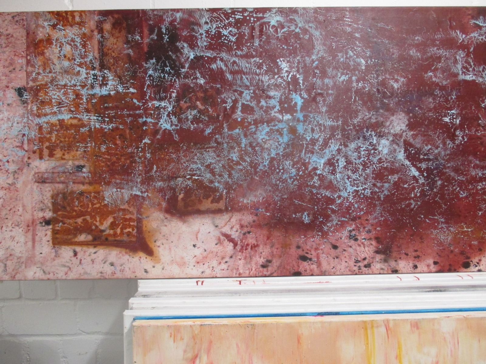 abstrakt in rost 190x80 cm Ölmalerei Collage expressive Malerei blau 3