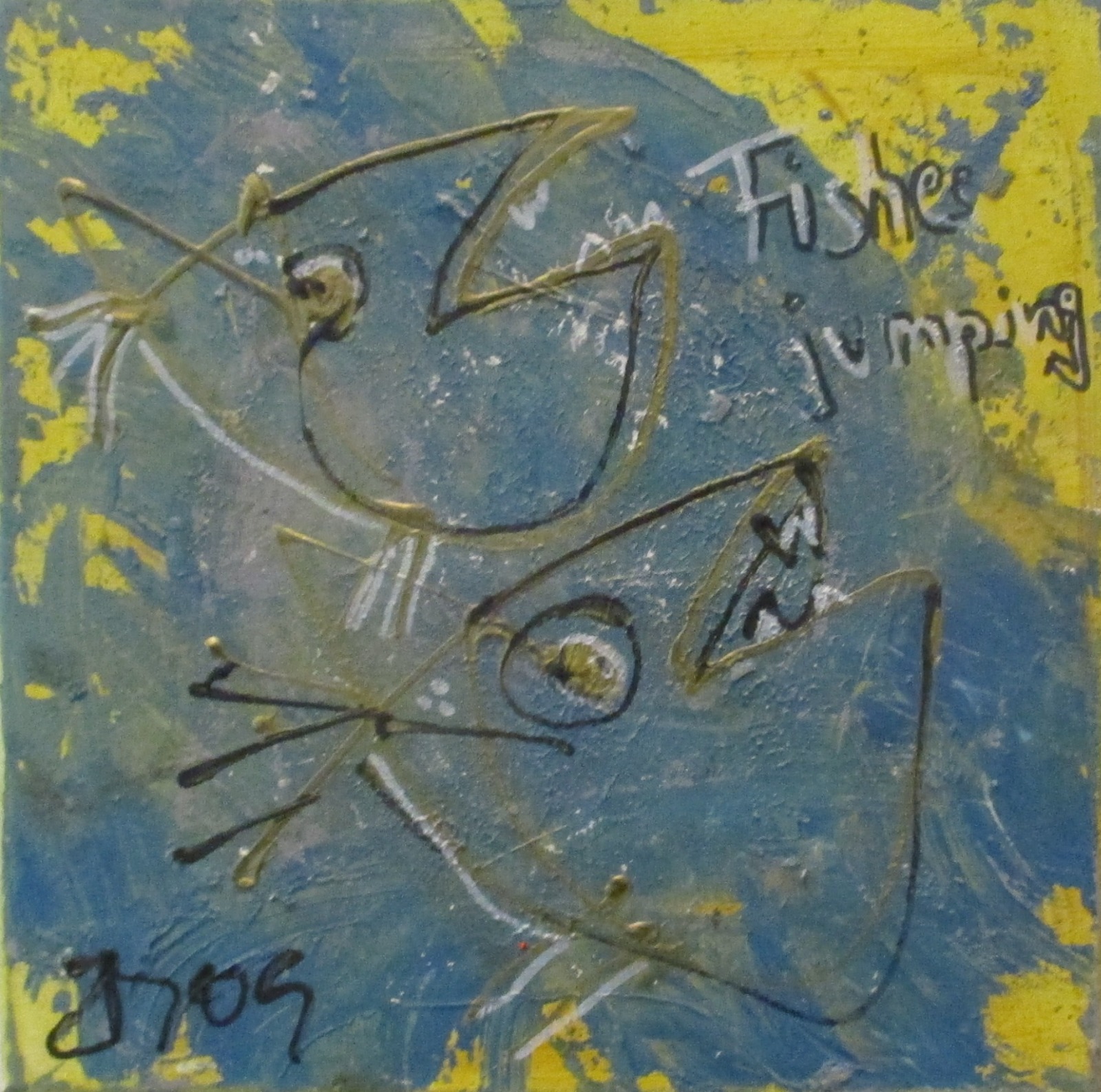 witzige blaue Fische 30x30cm Öl/ Leinwand Zeichnung