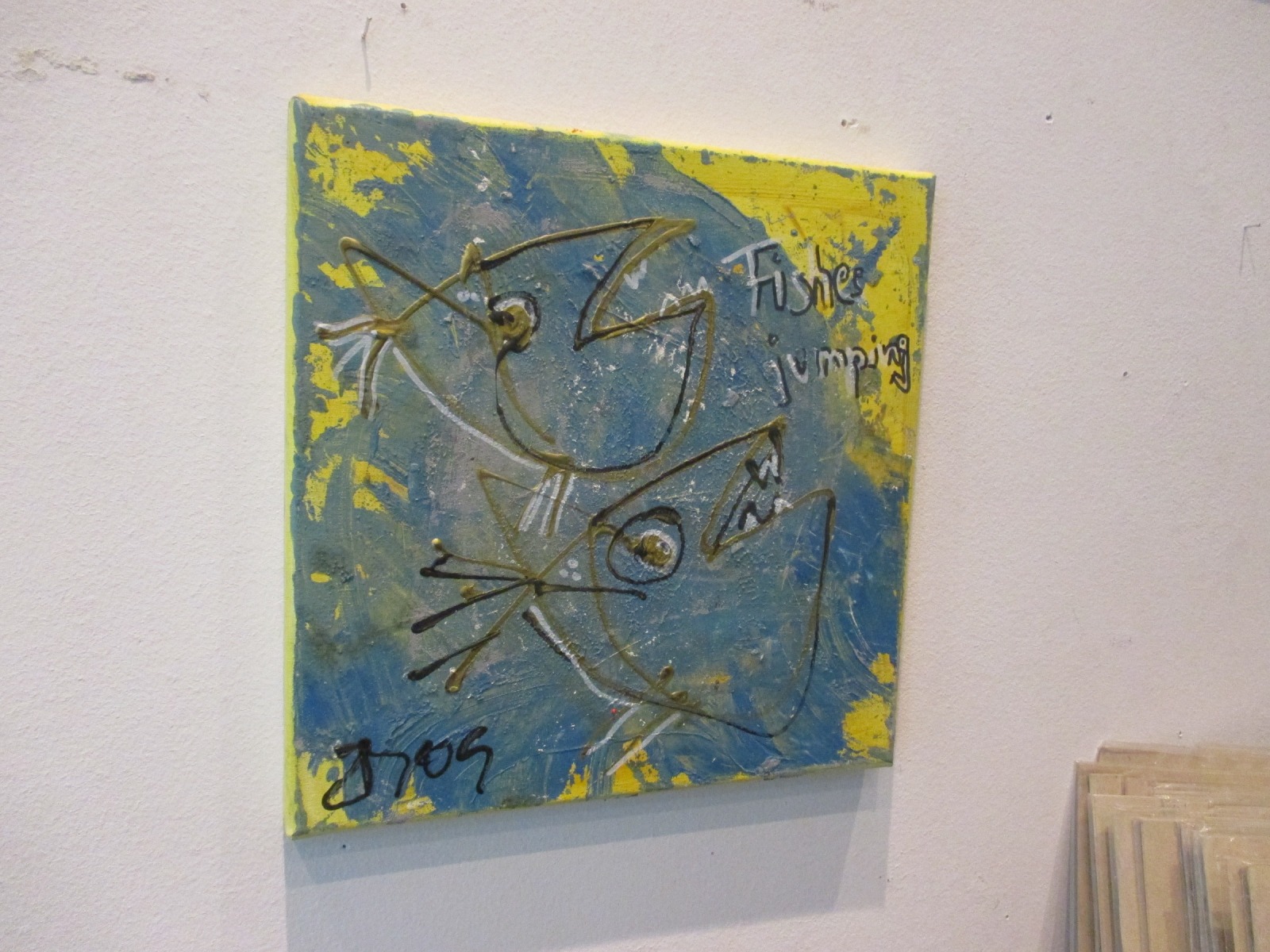 witzige blaue Fische 30x30cm Öl/ Leinwand Zeichnung 3