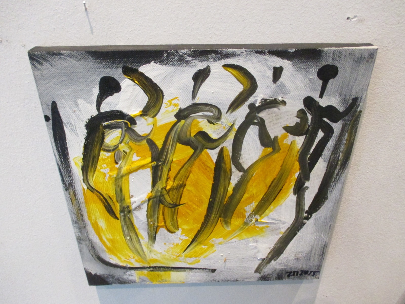 Tänzer in gelb Original 30x30cm Acryl / schwarze Leinwand / Zeichnung 3