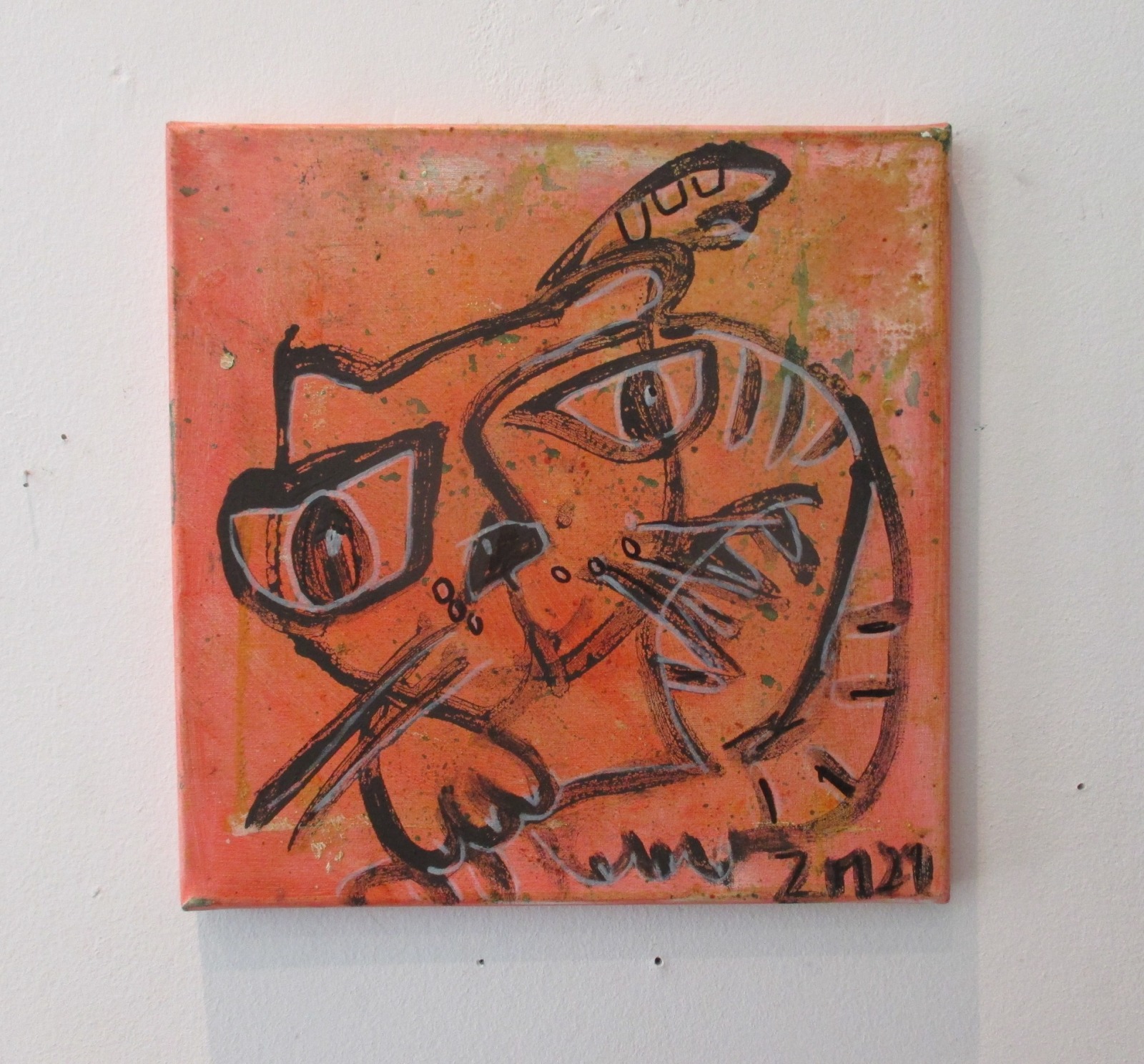 Katze in Original-Malerei auf 30 cm Leinwand, Öl und Acryl 2
