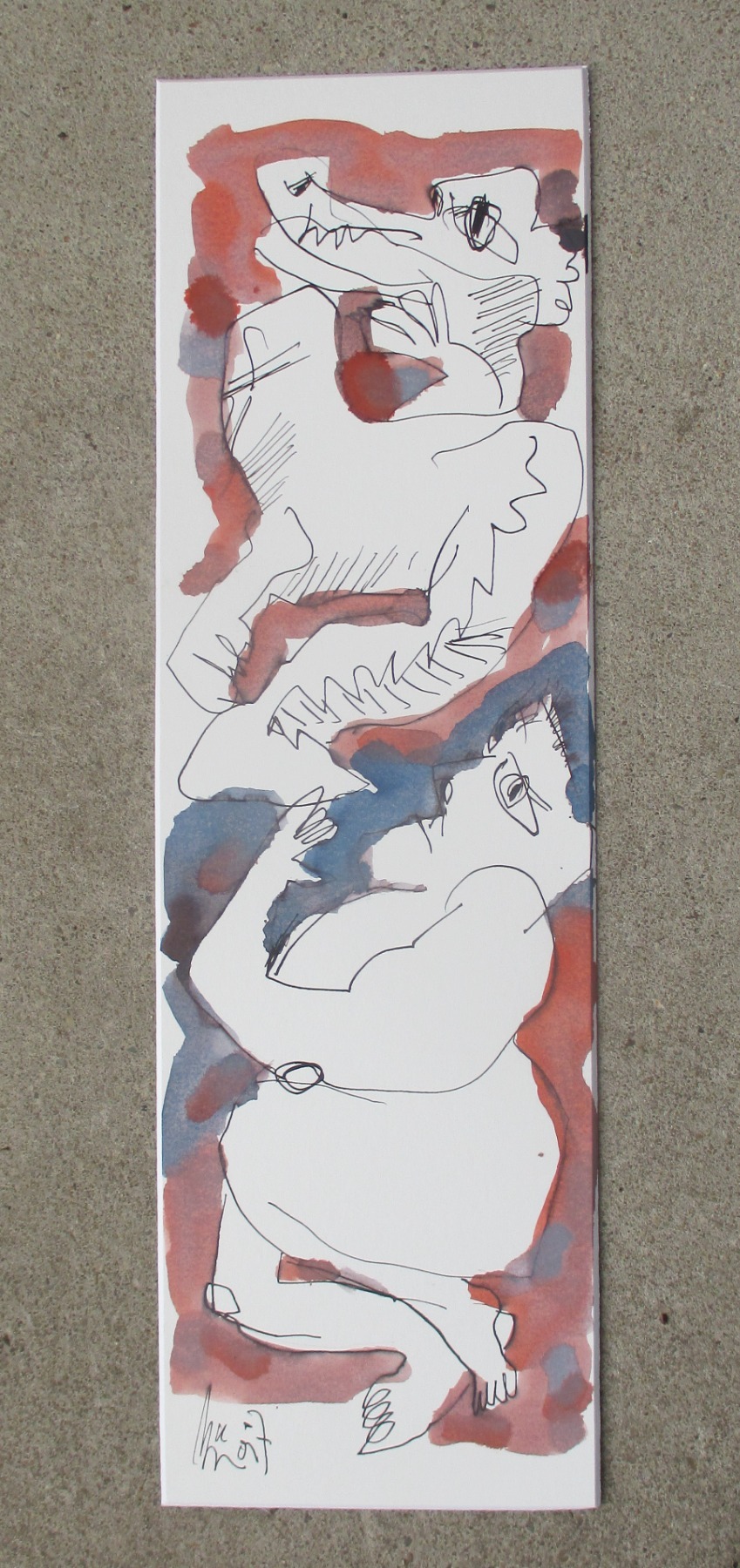 Mann mit Krokodil eine Original-Zeichnung 48x15 cm auf Künstlerkarton Acryltusche 2