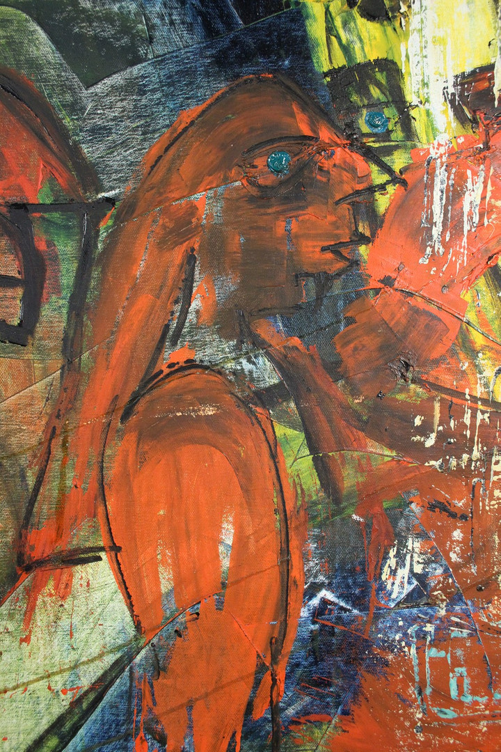liegender roter Akt, abstraktes Ölbild , Canvas, Original 4