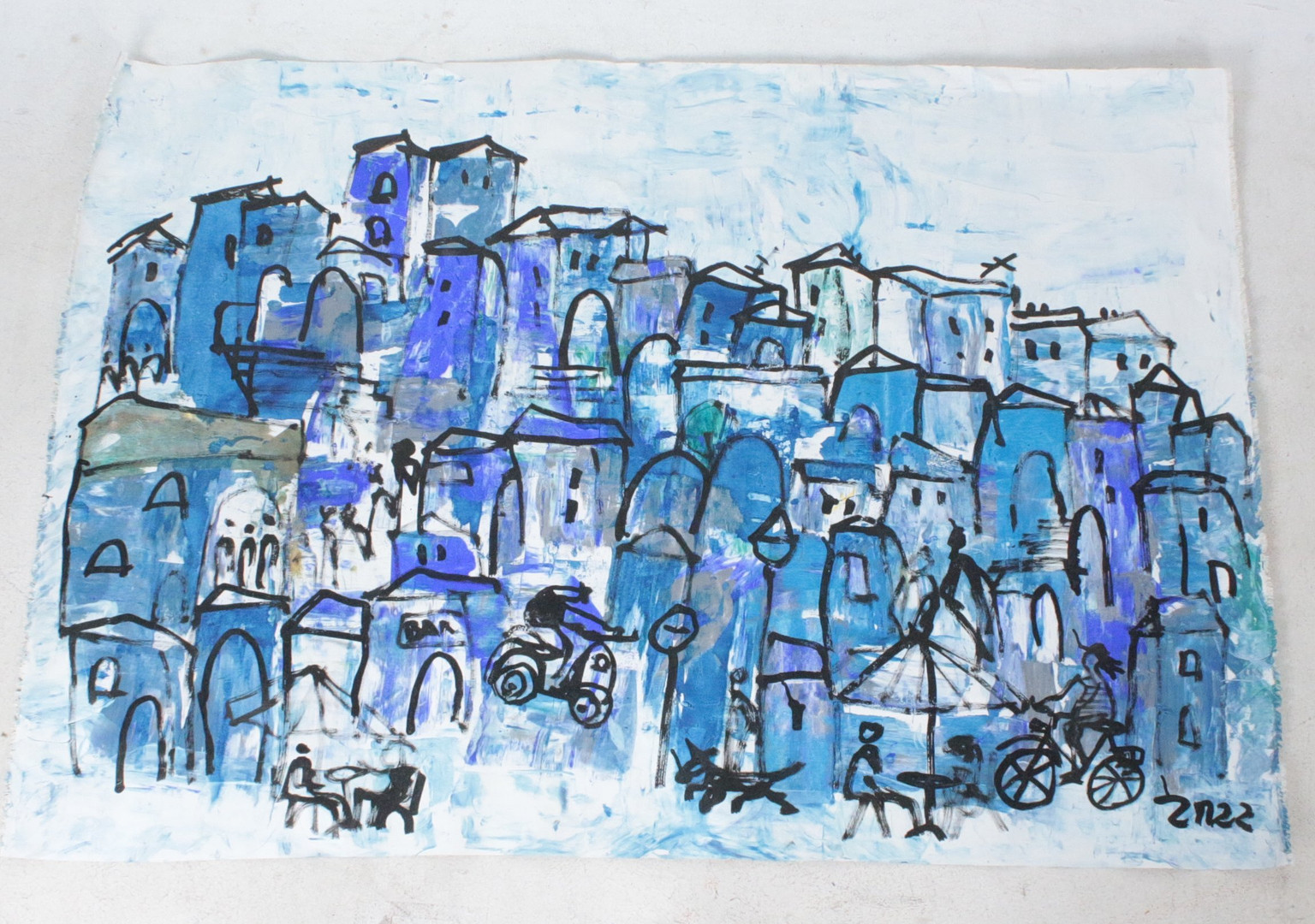 blue city Painting, 112x165 cm Art, abstract Canvas, Original by Sonja Zeltner-Müller 2