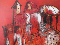 Painting, Art, Toscana, Collage, Red Canvas, Original Drawing by Sonja Zeltner-Müller 7