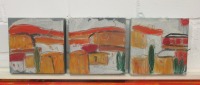 Toscana Original Malerei MixedMedia Collage / Leinwand orange grün kostenloser Versand 3x 20x20cm
