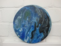 Abstraktes Farbfeuer, Original, Malerei, rund 30cm Leinwand, free shipping, blau, acrylpouring,