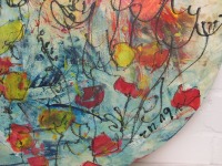 abstrakte Blumen Malerei Original Zeichnung Oel und Acryl auf runder Leinwand gespannt 90 cm