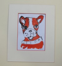 Bulli French Bulldog - Original Zeichnung auf Künstlerpapier 30x24 cm mit passepartout - farbige
