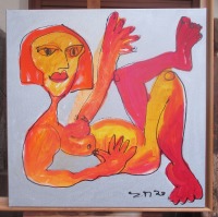 orange girl Frauenportrait expressiv gezeichnet 70x70 cm Acrylmalerei Malerei gelb pink 4