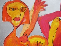 orange girl Frauenportrait expressiv gezeichnet 70x70 cm Acrylmalerei Malerei gelb pink 5