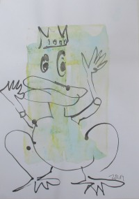 Froschkönige 2 lustige Original Zeichnungen auf Papier Tusche Aquarell- je 30x21 cm 8