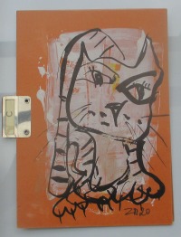 wilde Katze expressive Original Zeichnung auf Karteikarte ohne Rahmen Tusche 20x15 cm 4
