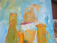 Küchenbild Flaschen und Krüge Original abstrakt Acryl aufLeinwand xl 120x90cm 5