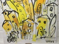 sonnige Stadtszene Acrylbild gelb-grau mediterrane Landschaft xl Kunstmuellerei 3