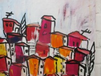 Italien Urlaubsszene Acrylbild gelb-rot mediterrane Landschaft xl Kunstmuellerei 4