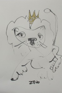 Löwe mit Krone Sternzeichen individualisierbar Zeichnung 30x21 Feder-Zeichnung Aquarell Tusche