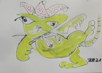 Clownkatze Karneval lustige Katze. Zeichnung 30x21 Federzeichnung, Aquarel, Tusche