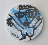 blaue Königin Original-Zeichnung auf 30 cm runder Leinwand, Acryl