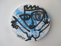 blaue Königin Original-Zeichnung auf 30 cm runder Leinwand, Acryl 3