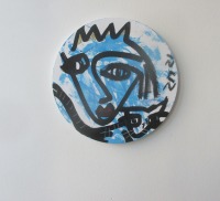 blaue Königin mit Katze Original-Zeichnung auf 30 cm runder Leinwand, Acryl 2