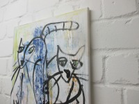 blaue lustige Katzen, Original, Malerei, 100x50cm Leinwand Kunst 4