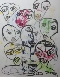Gesichter Original Zeichnung Acryl / Leinwand / 80x100 cm Menschen Kommunikation