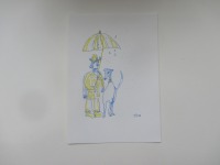 Gassi mit Hund im Regen - Zeichnung DinA4 original Din A4 Feder-Zeichnung Aquarelle 3