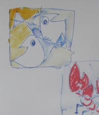 Fische und Hummer Sternzeichen individualisierbar Zeichnung 30x21 Feder-Zeichnung Aquarell 4