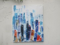 Abstrakte Blaue Stadt Original, Malerei, 80x95cm Leinwand, abstrakte Kunst,Malerei, 9