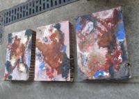 abstraktes 3 teiliges Materialbild mit Rost auf Wabenkarton , Unikat Sonja Zeltner-Müller 5
