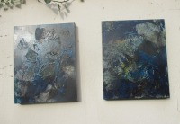 abstrakte moderne Malerei 2 x Blau je 40x50 cm MixedMedia Collage Original Oel / Leinwand 4