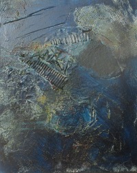 abstrakte moderne Malerei 2 x Blau je 40x50 cm MixedMedia Collage Original Oel / Leinwand 2