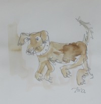 4 Hunde Bulldoggen expressive Original Zeichnung auf Papier Tusche 4x20x20 cm 7