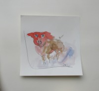 4 x wilde Schweine expressive Original Zeichnungen auf Papier Tusche 4x20x20 cm 8