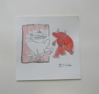 4 Frösche Froschkönige expressive Original Zeichnung auf Papier Tusche 4x20x20 cm 8