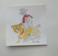 4 Hunde Bulldoggen expressive Original Zeichnung auf Papier Tusche 4x20x20 cm 2