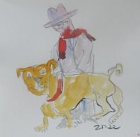 4 Hunde Bulldoggen expressive Original Zeichnung auf Papier Tusche 4x20x20 cm 3