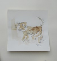 4 Hunde Bulldoggen expressive Original Zeichnung auf Papier Tusche 4x20x20 cm 6
