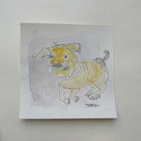 4 Hunde Bulldoggen expressive Original Zeichnung auf Papier Tusche 4x20x20 cm 8