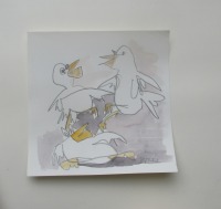 4 x wilde Vögel expressive Original Zeichnungen auf Papier Tusche 4x20x20 cm 3